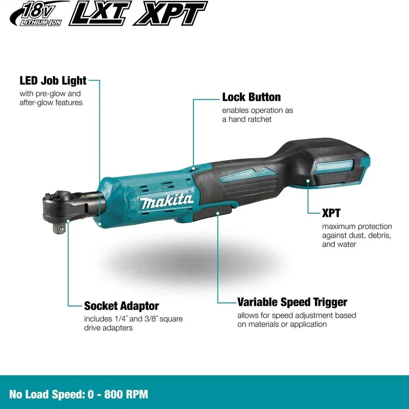 Makita Ratchet Right Angle Wrench Brushless Cordless Driver Multifunction Variable Speed Power Wrench LED 18V Power Tools