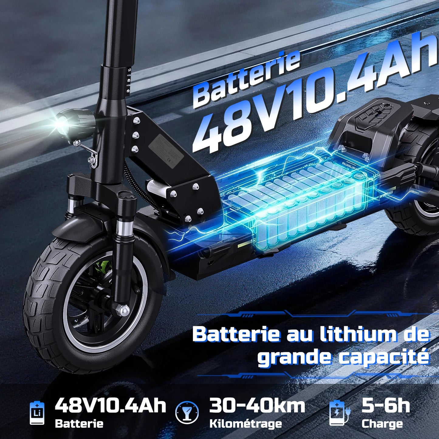 TODIMART D6 Adult Electric Scooter 500W 48V 13AH Max Speed 45KM/H 10 inch Off-Road Tires Dual Suspension System Sport Escooter