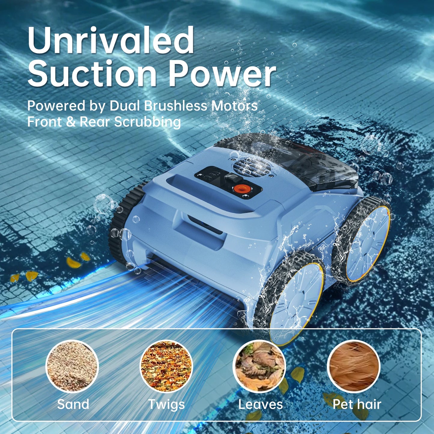 Seauto SAT20 Pool Vacuum 150 Mins Running Up to 2000 Sq.ft., 45,000Pa Powerful Suction, Wall-Climbing for Above/in Ground Pools