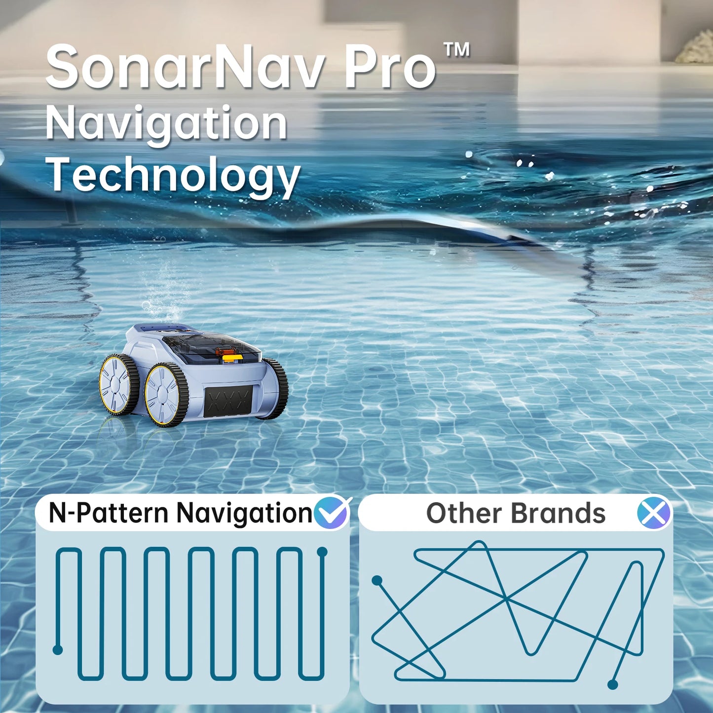 Seauto SAT20 Pool Vacuum 150 Mins Running Up to 2000 Sq.ft., 45,000Pa Powerful Suction, Wall-Climbing for Above/in Ground Pools