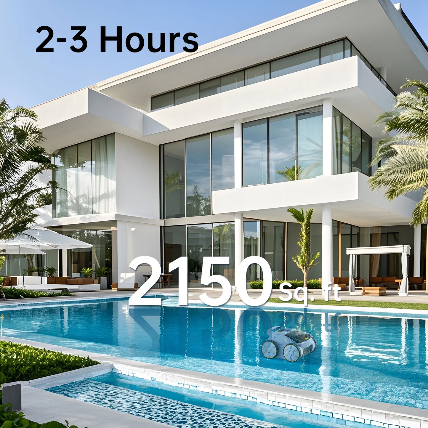 Seauto SAT20 Pool Vacuum 150 Mins Running Up to 2000 Sq.ft., 45,000Pa Powerful Suction, Wall-Climbing for Above/in Ground Pools