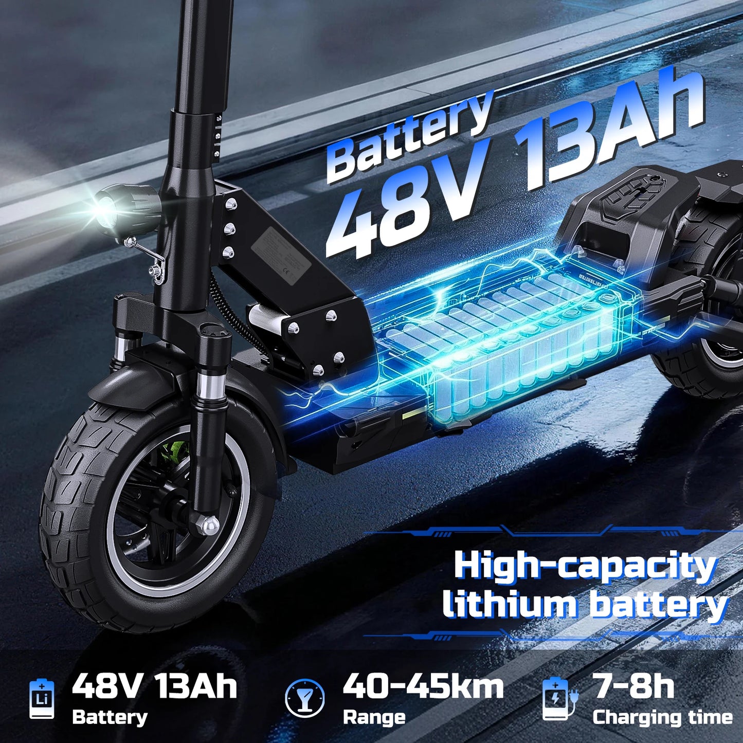 TODIMART D6 Adult Electric Scooter 500W 48V 13AH Max Speed 45KM/H 10 inch Off-Road Tires Dual Suspension System Sport Escooter
