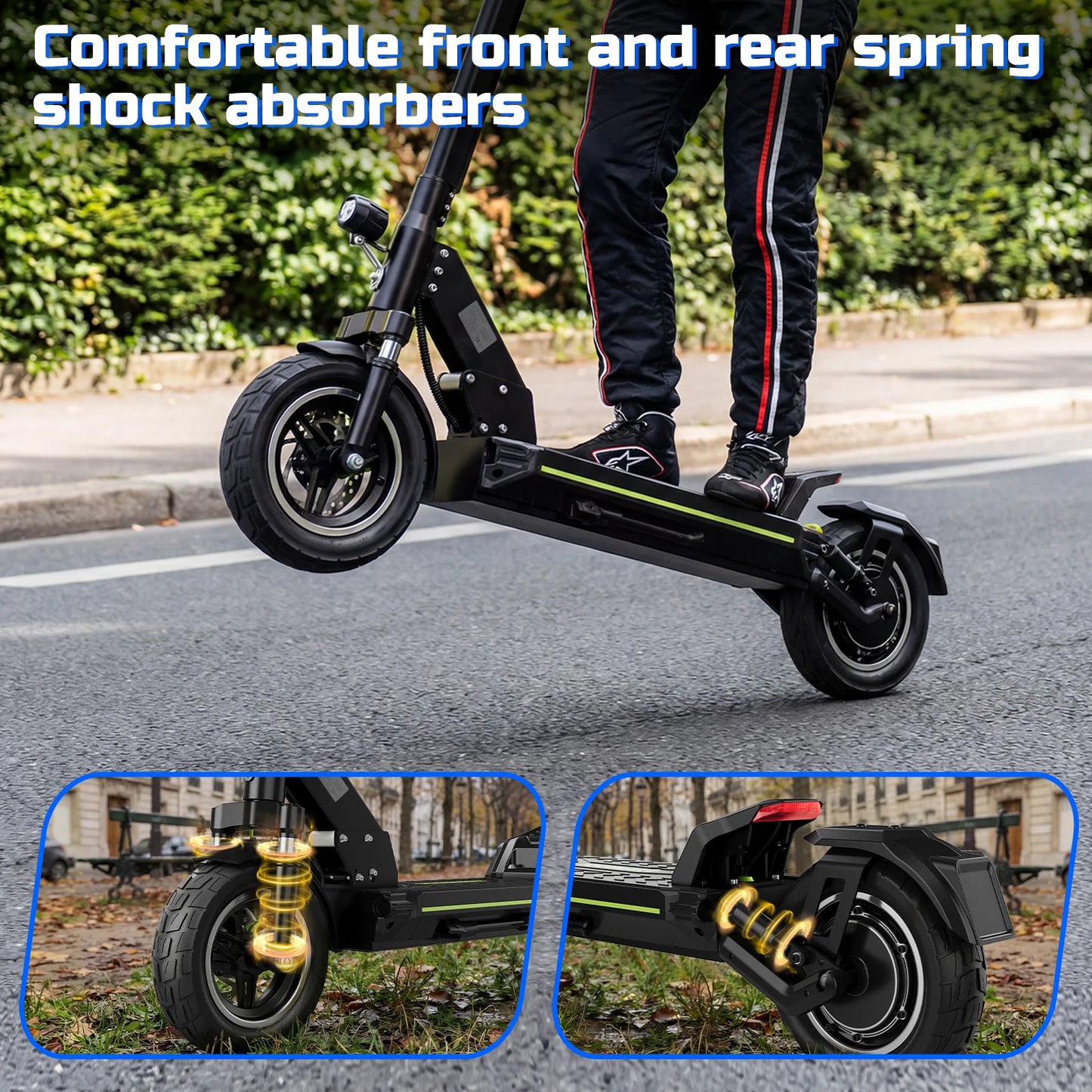TODIMART D6 Adult Electric Scooter 500W 48V 13AH Max Speed 45KM/H 10 inch Off-Road Tires Dual Suspension System Sport Escooter