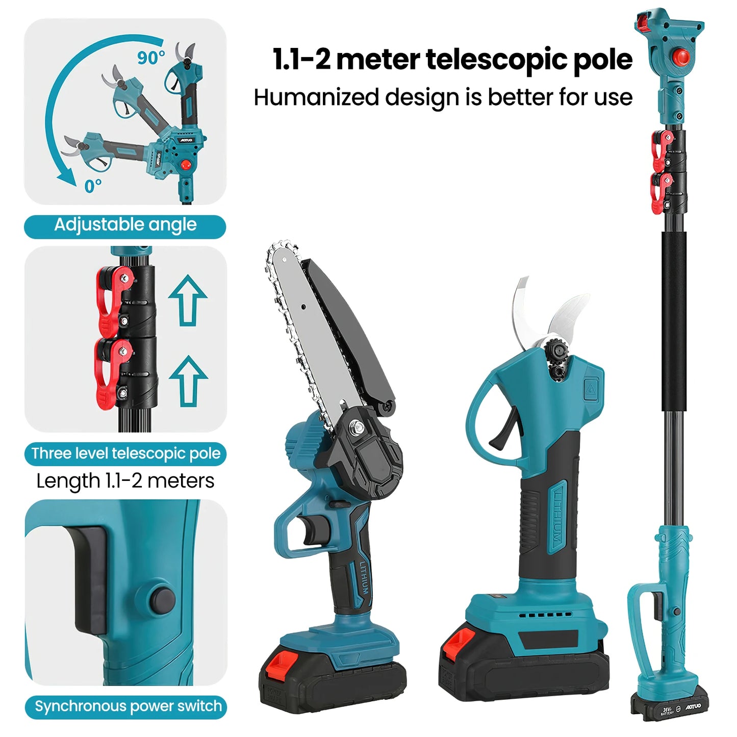 600W Cordless 25MM High Branch Scissors 6inch Electric Chainsaw 2M Extension Pole Garden Trimmer For Makita 18V Battery Pins