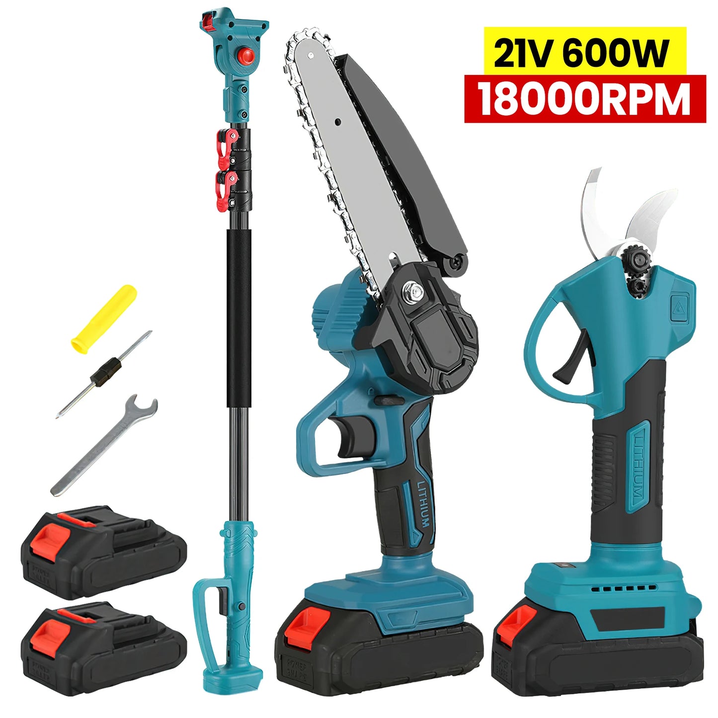 600W Cordless 25MM High Branch Scissors 6inch Electric Chainsaw 2M Extension Pole Garden Trimmer For Makita 18V Battery Pins