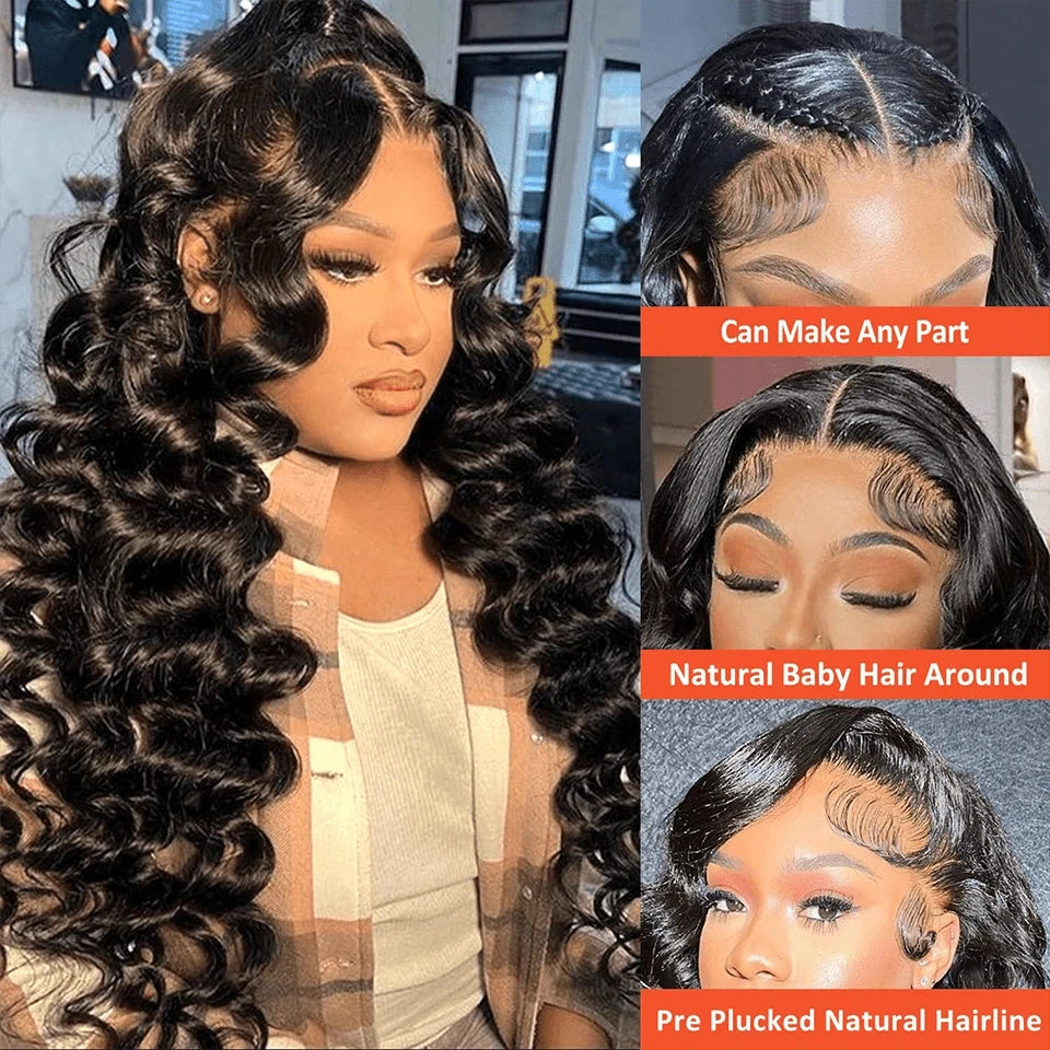 40Inch HD Loose Deep Wave 13x6 Lace Front Human Hair Wigs 250 Densit Brazilian Curly Water Wavy 13x4 Lace Frontal Wigs For Women