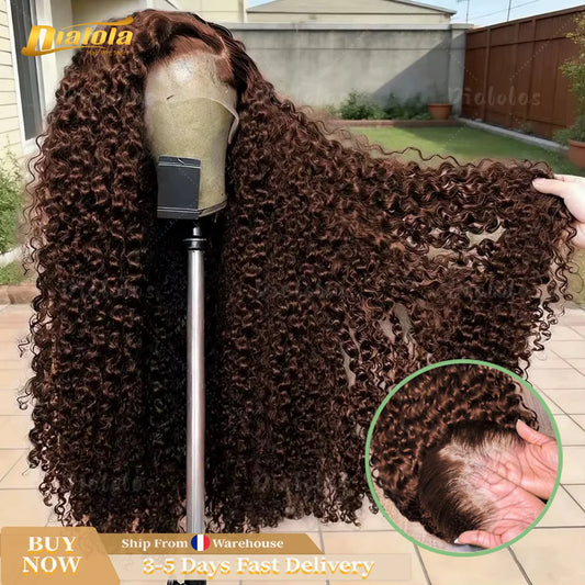 Elegant Chocolate Brown Curly Wave HD Lace Front Wig 13x4 13x6 Water Wave HD Lace Frontal Human Hair Wig Deep Wig 220% Density