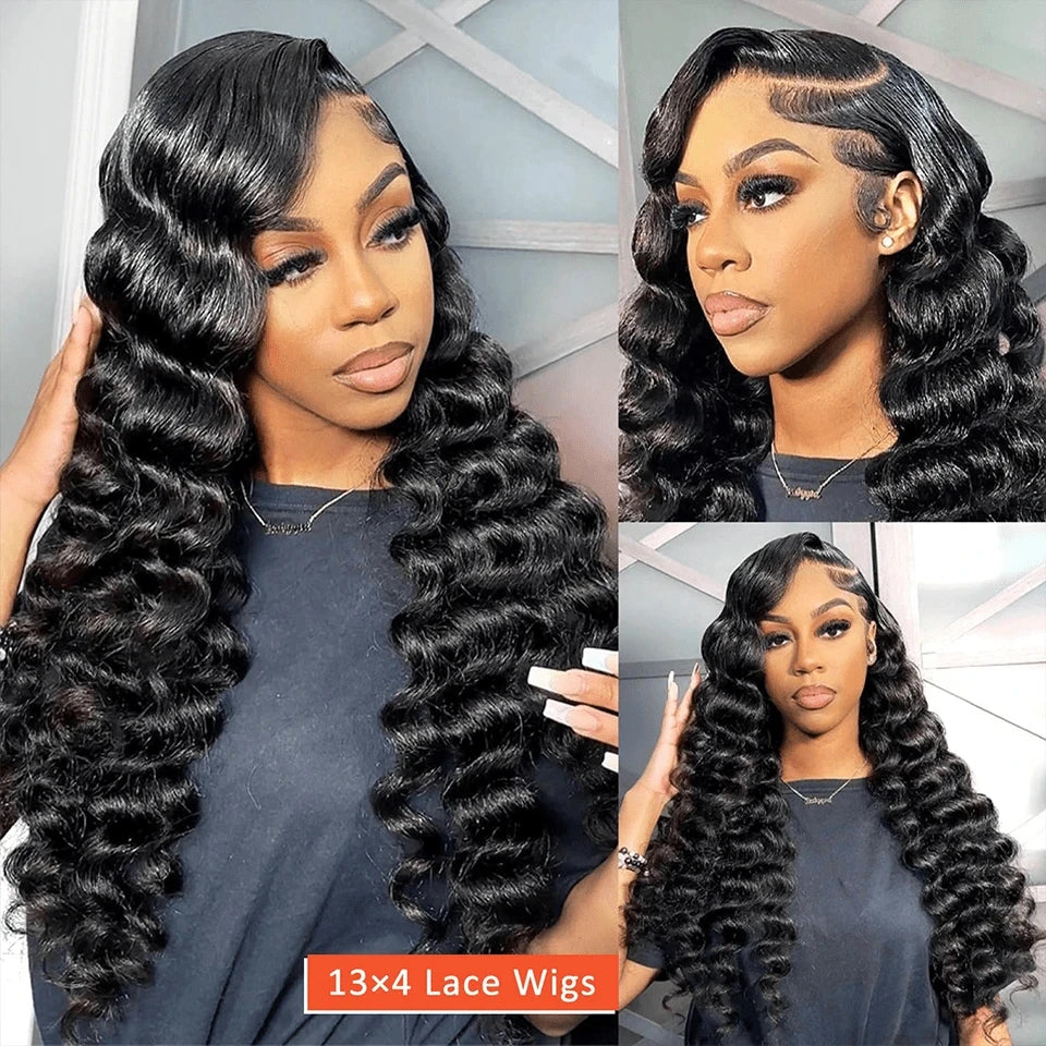 40Inch HD Loose Deep Wave 13x6 Lace Front Human Hair Wigs 250 Densit Brazilian Curly Water Wavy 13x4 Lace Frontal Wigs For Women