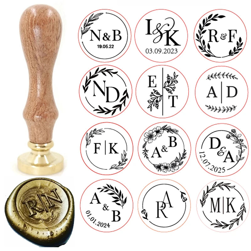 Custom brass wax seal Stamp with 2 Initial Ornament wreath,Vintage Reusable for DIY Wedding Invitation & Letters,Free Engraving