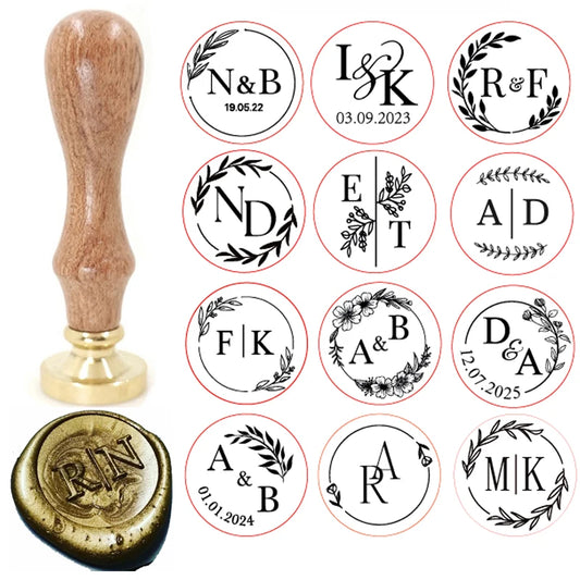 Custom brass wax seal Stamp with 2 Initial Ornament wreath,Vintage Reusable for DIY Wedding Invitation & Letters,Free Engraving