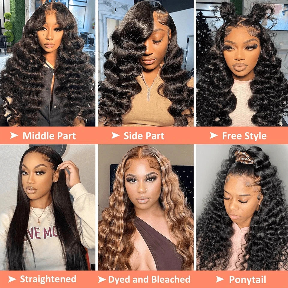 40Inch HD Loose Deep Wave 13x6 Lace Front Human Hair Wigs 250 Densit Brazilian Curly Water Wavy 13x4 Lace Frontal Wigs For Women