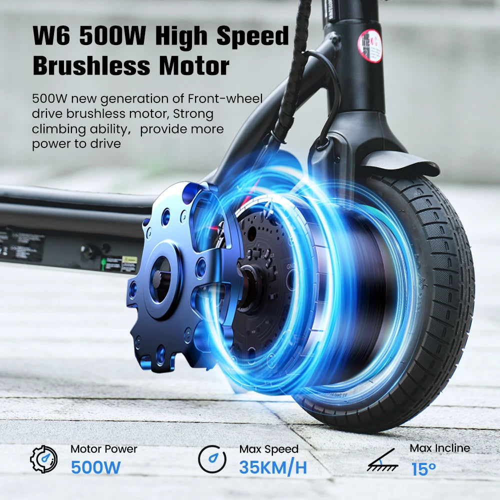 iScooter W6 10inch Electric Scooter 500W Adult E-Scooter 36V 10.5Ah  35km/h Speed Support APP 30km Range City Electric Scooters