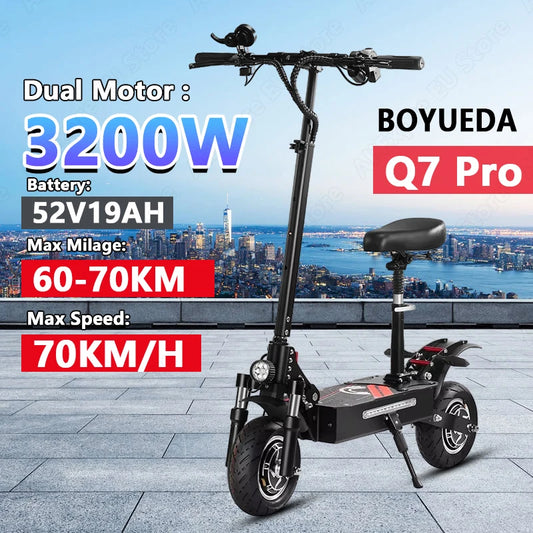 BOYUEDA Q7Pro Escooter 3200W Dual Motor 52V19AH Battery Dual Drive 10 Inch Adult E-Scooter Silent Tire Foldable Electric Scooter